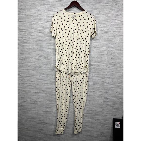 LATES Polkadot Pajama Set Tan, Burgundy Red / Size-Small - Picture 1 of 11